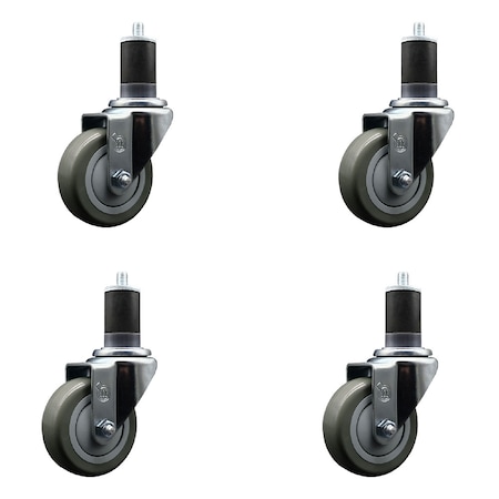Service Caster 3.5'' SS Gray Poly Wheel Swivel 1-5/8'' Expanding Stem Caster Set, 4PK SCC-SSEX20S3514-PPUB-158-4